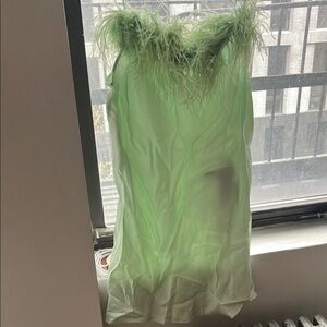 Sleeper Green Boheme Minidress Feather Trim